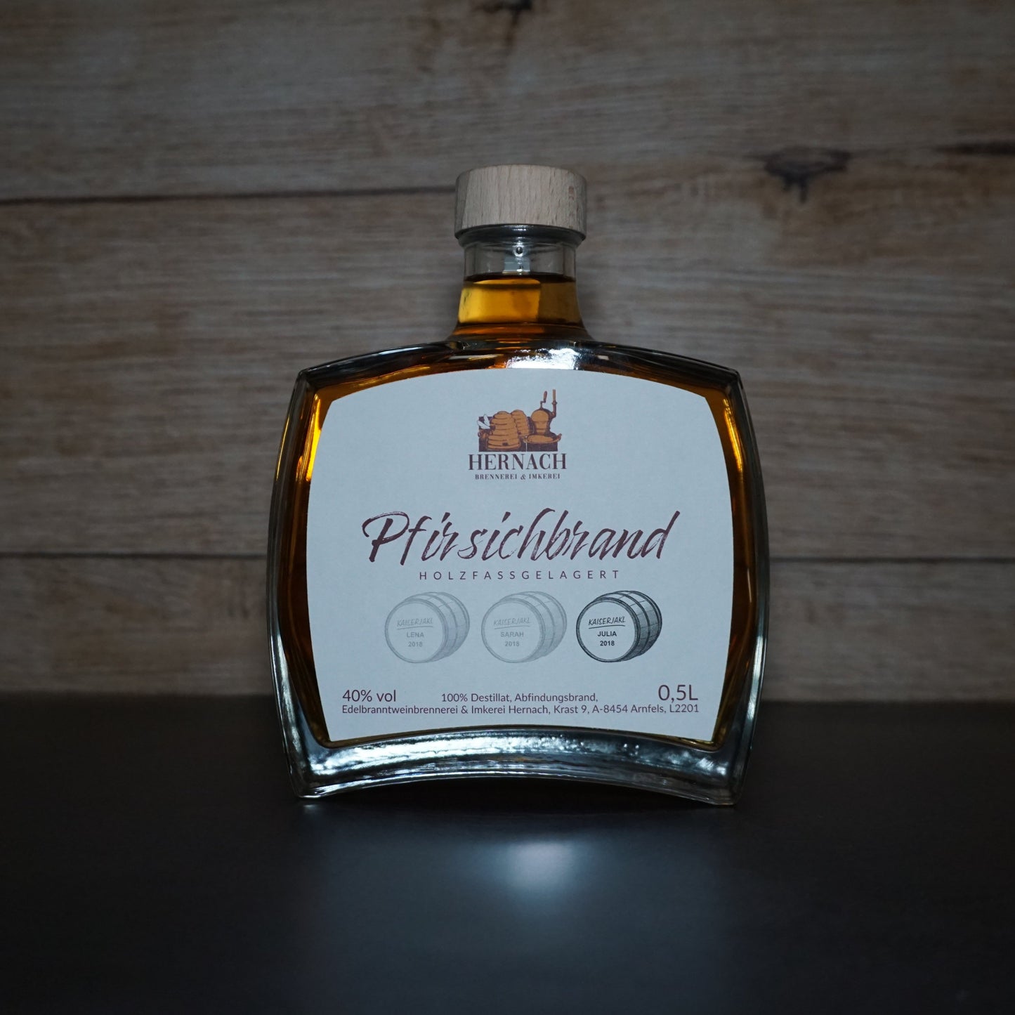 Pfirsichbrand Julia vom Holzfass 0,5 Liter